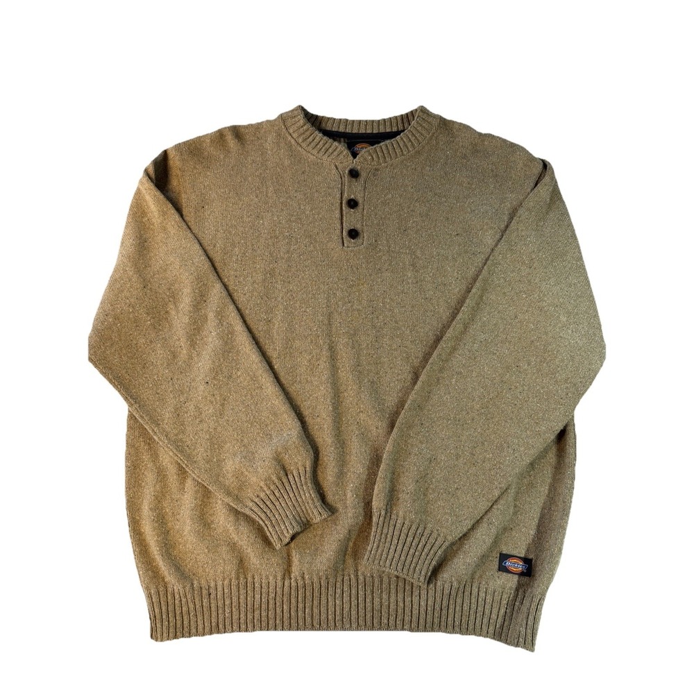 Dickies Knit Henley Sweater XXL Tan Oatmeal Cotton Blend Workwear